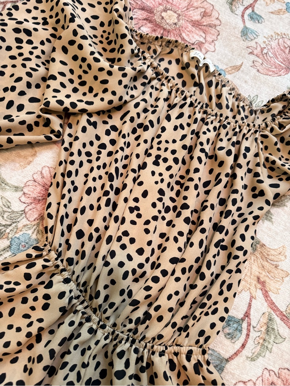 Vine & Love Beige and Black Off-Shoulder Leopard Print Romper - Picture 4 of 5